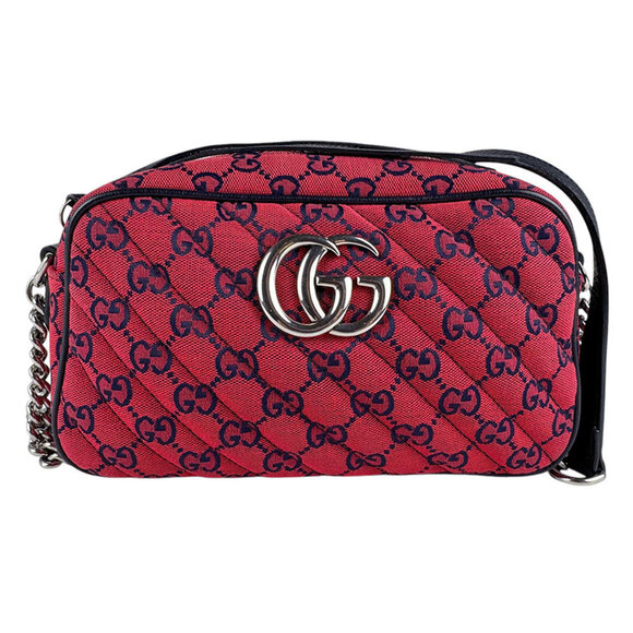 GUCCI Red Leather GG Marmont Shoulder Bag - Picture 1 of 5